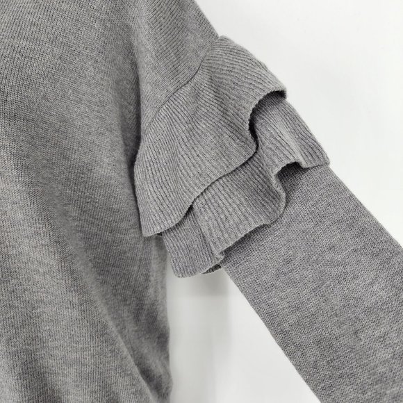 Banana Republic Factory Sweater XS Grey Long Ruffle Sleeve Crew Neck Wool Blend - Picture 7 of 9